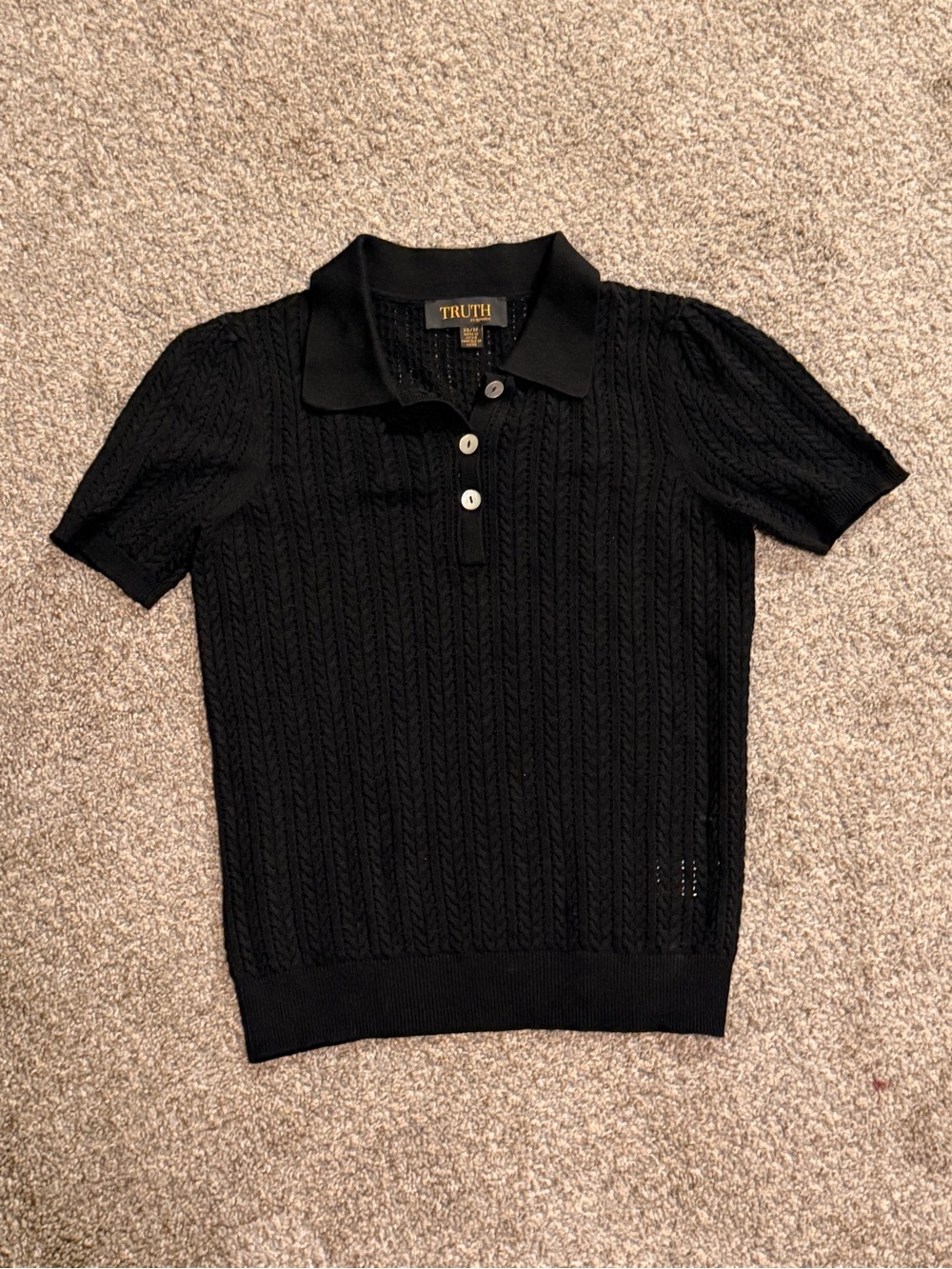 TRUTH Black Short-Sleeve Cable Polo Sweater